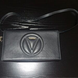 Valentino Black Leather Logo Shoulder Bag